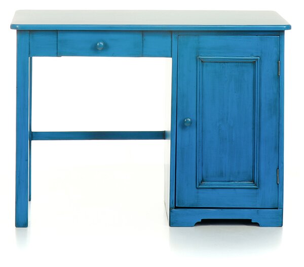 Modrý repasovaný psací stůl. český výrobek