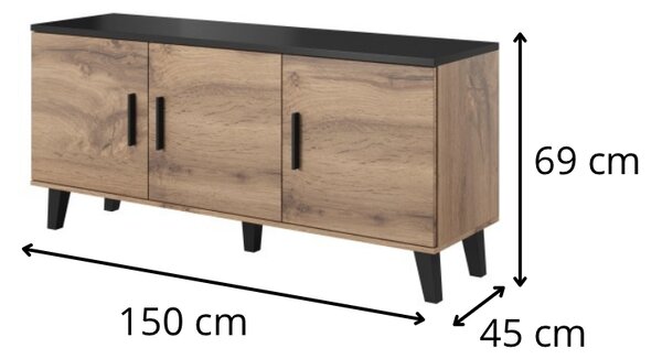 HALMAR TV stolek Lotta I 150 cm dub wotan/černý