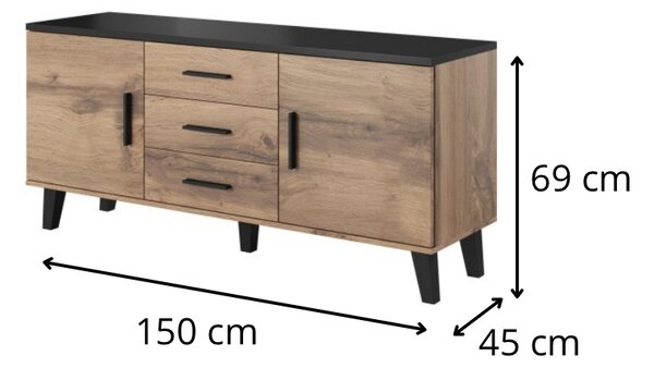 HALMAR TV stolek Lotta II 150 cm dub wotan/černý