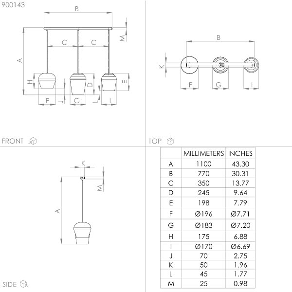 Eglo 900143 - Lustr na lanku CAMBAITO 3xE27/40W/230V