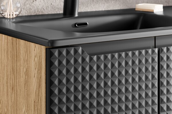 Comad Závěsná skříňka pod umyvadlo Luxor Black s deskou 90 cm černá/dub olejovaný