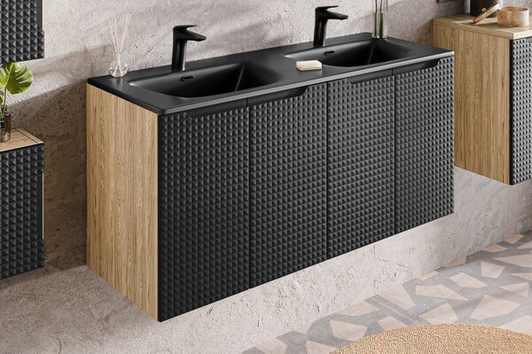Comad Závěsná skříňka pod umyvadlo Luxor Black s deskou 90 cm černá/dub olejovaný