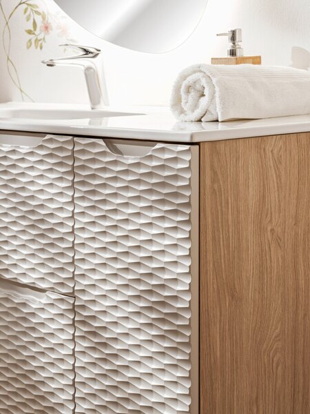 Comad Závěsná skříňka pod umyvadlo Ocean I s deskou 90 cm béžová/dub olejovaný