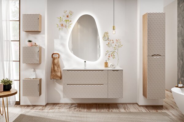 Comad Závěsná skříňka pod umyvadlo Ocean I s deskou 90 cm béžová/dub olejovaný