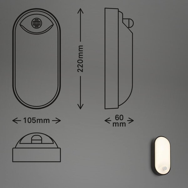 BRILONER Ruch LED venkovní nástěnné svítidlo, pohybové čidlo, IP65, černá 3830015
