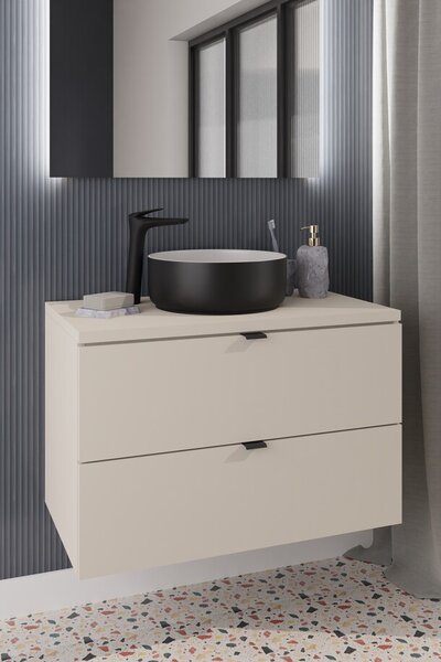 Comad Závěsná skříňka Dalia Cashmere se zápustným umyvadlem 80 cm kašmír