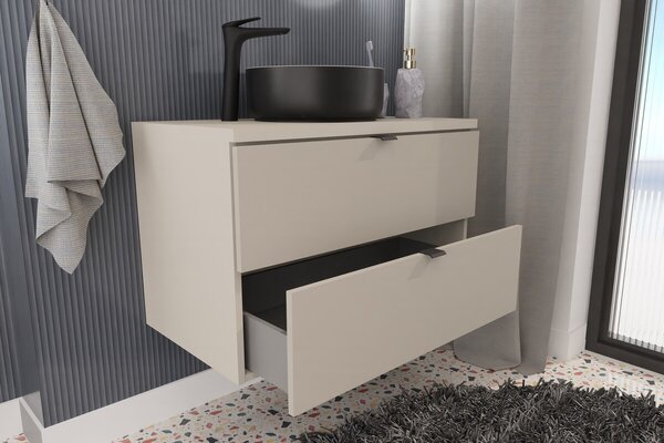 Comad Závěsná skříňka Dalia Cashmere se zápustným umyvadlem 80 cm kašmír