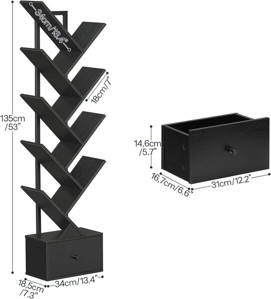 VASAGLE Designová knihovna Marelo 135 cm černá