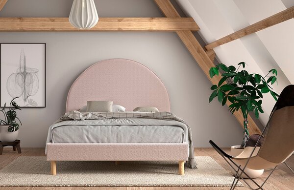 Růžová bouclé postel Vipack Moon 140 x 200 cm