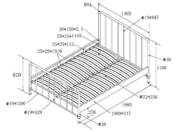 Tmavě modrá kovová postel Vipack Bronxx 140 x 200 cm