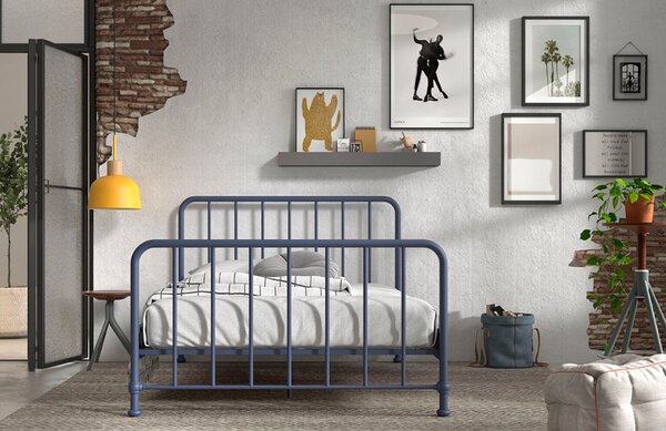 Tmavě modrá kovová postel Vipack Bronxx 140 x 200 cm