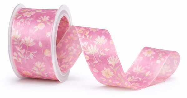 Stuha taftová BLOSSOM TALE PINK tmavě růžová průsvitná 40mm x 2m (12,-Kč/m)