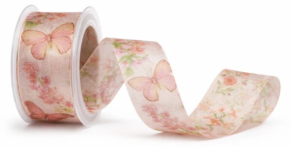 Stuha organzová BLUSH WINGS PINK růžová 40mm x 2m