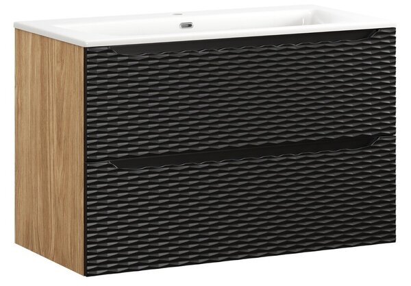 Comad Závěsná skříňka Ocean I se zápustným umyvadlem 90 cm černá/dub olejovaný