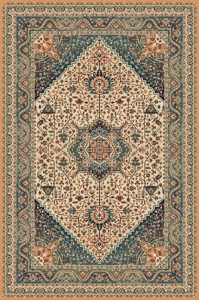 Kusový koberec vlněný Agnella Isfahan Aretuza Měděný Béžový Zelený Rozměr: 200x300 cm