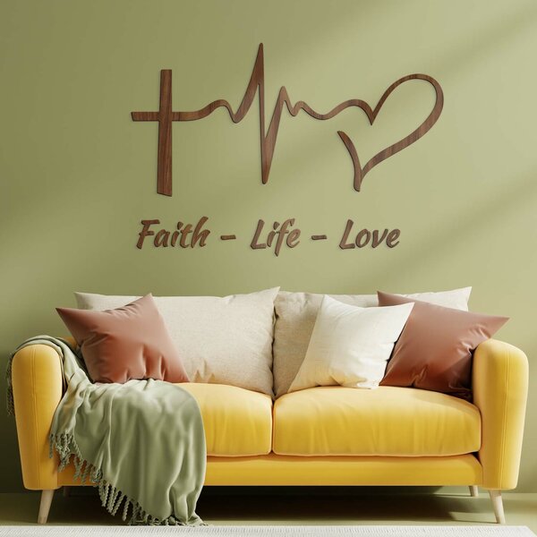 DUBLEZ | Dřevěná křesťanská nálepka - Faith, Life, Love