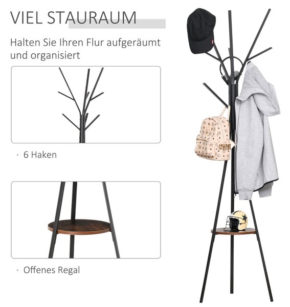 Věšák na šaty stojací, 3 tyče, 9 háčků, černý, 180 cm 831-174BN