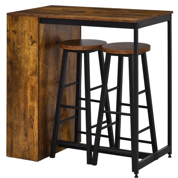 HOMCOM Barový stůl a 2 barové židličky, 3 police, rustikální hnědá + černá