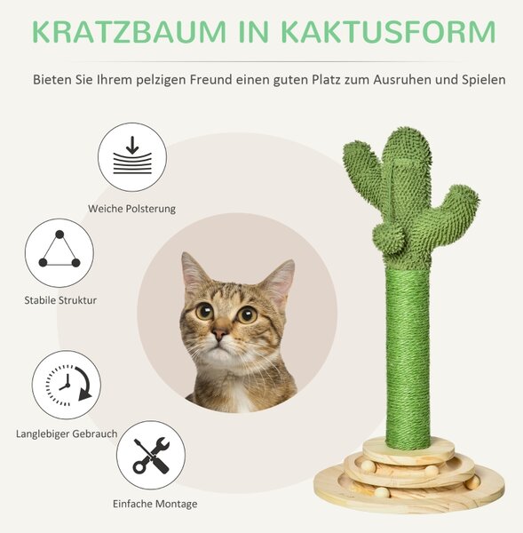 Škrabadlo pro kočky, vzhled kaktus, zelené, 60 cm D30-453