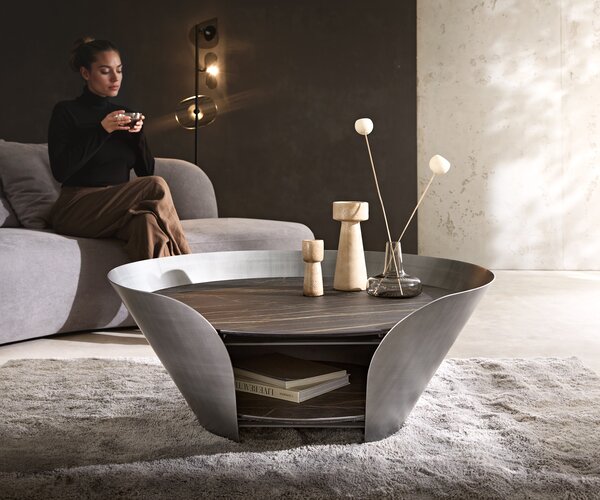 DELIFE Konferenční stolek Skafi 100x40 cm keramika Laminam® Noir Desir hnědá metalická stříbrná