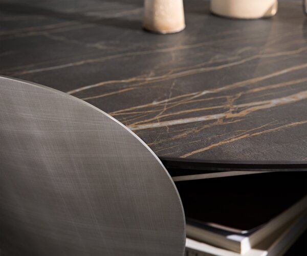 DELIFE Konferenční stolek Skafi 100x40 cm keramika Laminam® Noir Desir hnědá metalická stříbrná