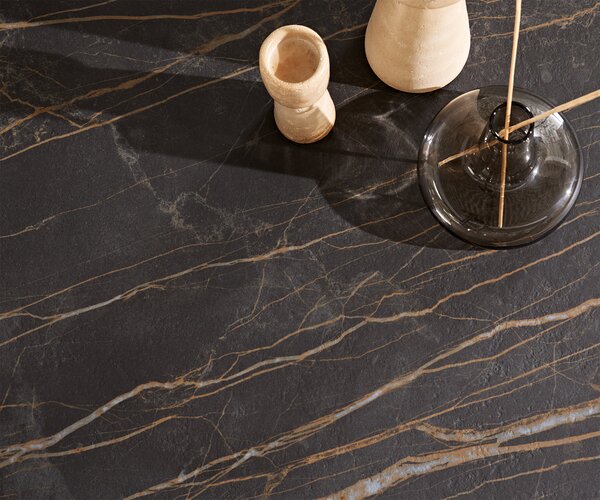 DELIFE Konferenční stolek Skafi 100x40 cm keramika Laminam® Noir Desir hnědá metalická stříbrná