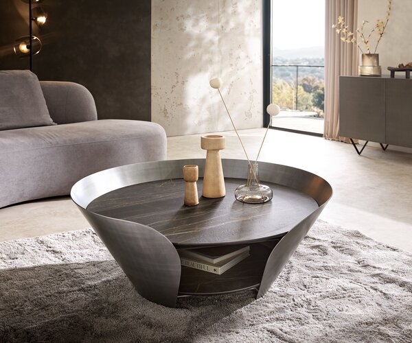 DELIFE Konferenční stolek Skafi 100x40 cm keramika Laminam® Noir Desir hnědá metalická stříbrná