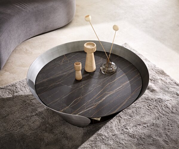 DELIFE Konferenční stolek Skafi 100x40 cm keramika Laminam® Noir Desir hnědá metalická stříbrná