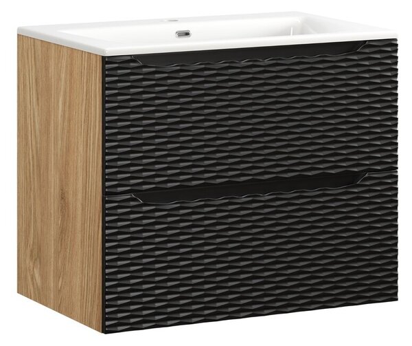 Comad Závěsná skříňka Ocean se zápustným umyvadlem 70 cm černá/dub olejovaný