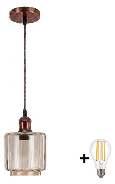 Brilagi - LED Lustr na lanku R GLASS 1xE27/60W/230V pr. 14 cm měděná/kouř béžová