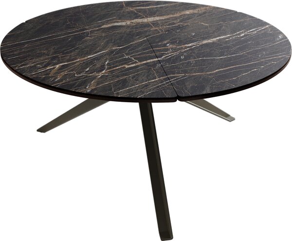 DELIFE Konferenční stolek Delron 70x70 cm keramika Laminam®Noir Desir hnědá křížová podnož plochá kov titanový efektový povrch