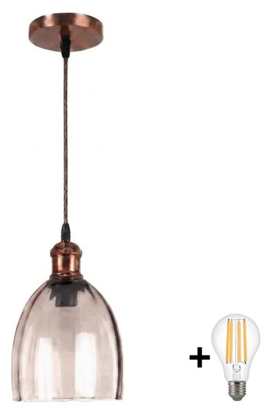 Brilagi - LED Lustr na lanku R GLASS 1xE27/60W/230V pr. 17 cm měděná/kouř béžová