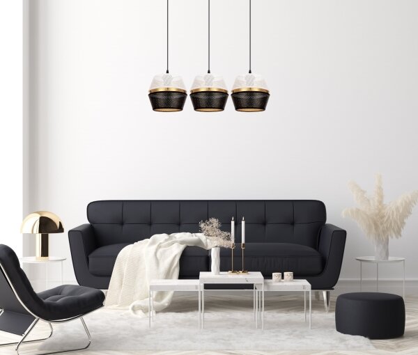 Lustr na lanku PARIS 3xE27/60W/230V bílá/černá/zlatá