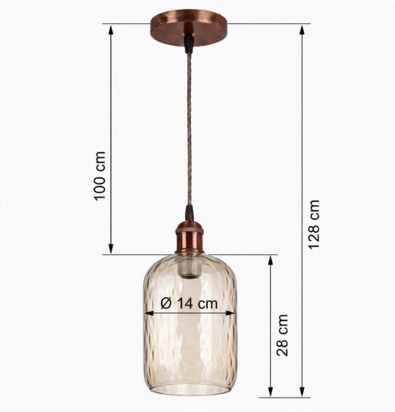 Brilagi - LED Lustr na lanku R GLASS 1xE27/60W/230V pr. 14 cm měděná/kouř hnědá