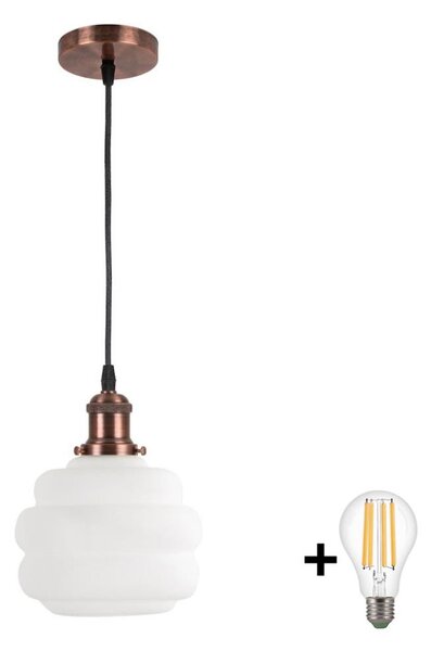 Brilagi - LED Lustr na lanku RETRO GLASS 1xE27/60W/230V pr. 20 cm měděná/bílá