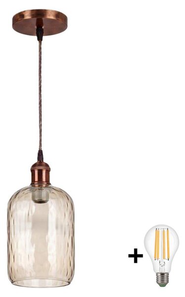 Brilagi - LED Lustr na lanku R GLASS 1xE27/60W/230V pr. 14 cm měděná/kouř hnědá
