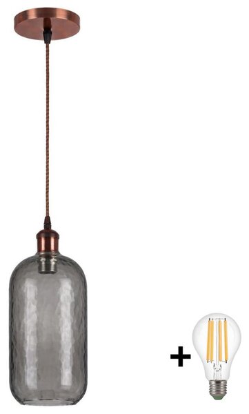 Brilagi - LED Lustr na lanku RETRO GLASS 1xE27/60W/230V pr. 14 cm měď/kouř šedá