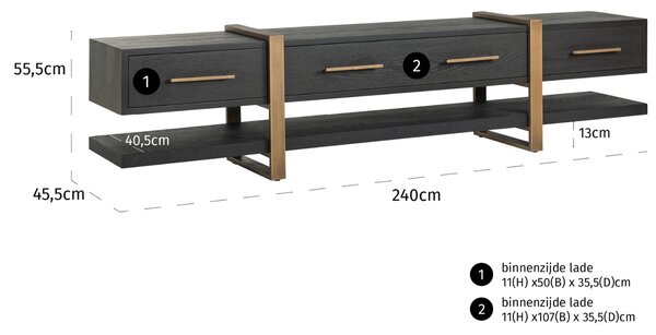 Richmond Dubový TV stolek Cambon 240 x 45 cm