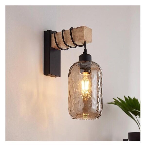 Brilagi - Nástěnné svítidlo WOOD GLASS 1xE27/60W/230V borovice/černá/kouř hnědá