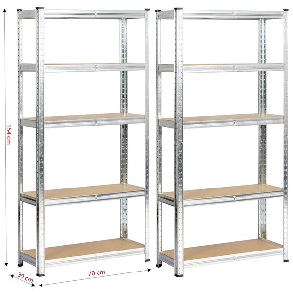 Ak furniture Sada 2 ks kovových regálů REGMET 70x30x154 cm stříbrná