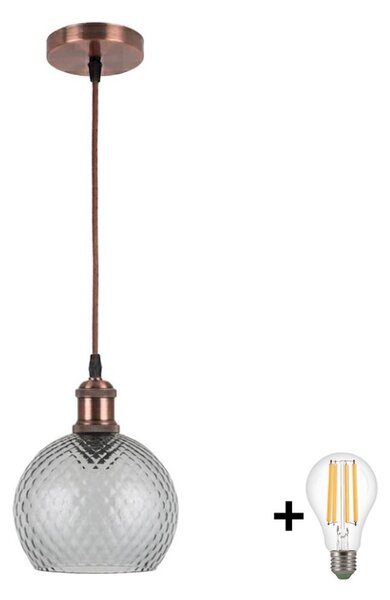 Brilagi-LED Lustr na lanku RETRO GLASS 1xE27/60W/230V pr. 18 cm měděná/kouř šedá