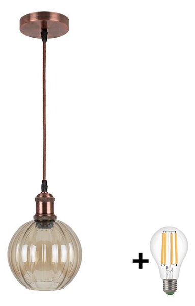 Brilagi-LED Lustr na lanku R GLASS 1xE27/60W/230V pr. 18 cm měděná/kouř hnědá