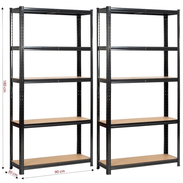 Ak furniture Sada 2 ks kovových regálů REGMET 90x30x180 cm černá