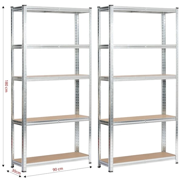 Ak furniture Sada 2 ks kovových regálů REGMET 90x30x180 cm stříbrná