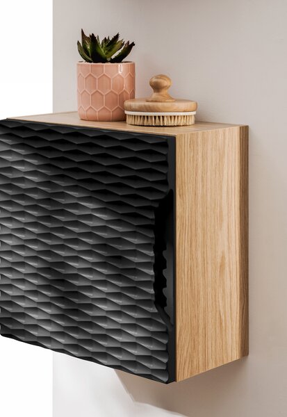 Comad Koupelnová skříňka závěsná horní Qubik Ocean Black 35 černá/dub olejovaný