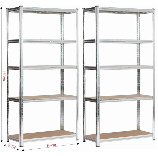 Ak furniture Sada 2 ks kovových regálů REGMET 90x40x180 cm stříbrná