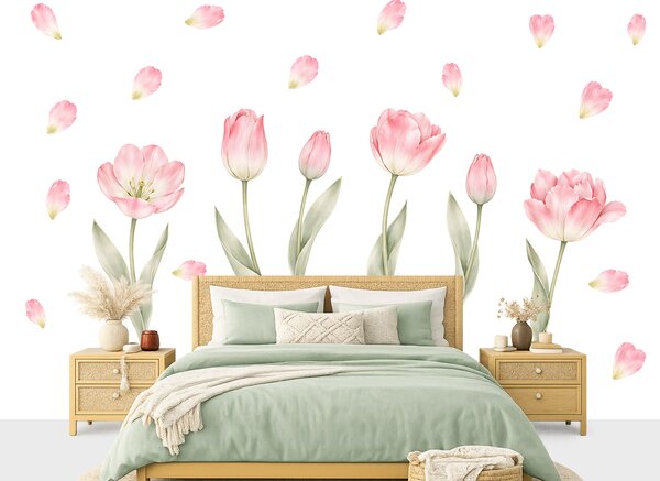 Květiny tulipány textilní přelepitelné samolepky na zeď arch 46 x 33 cm