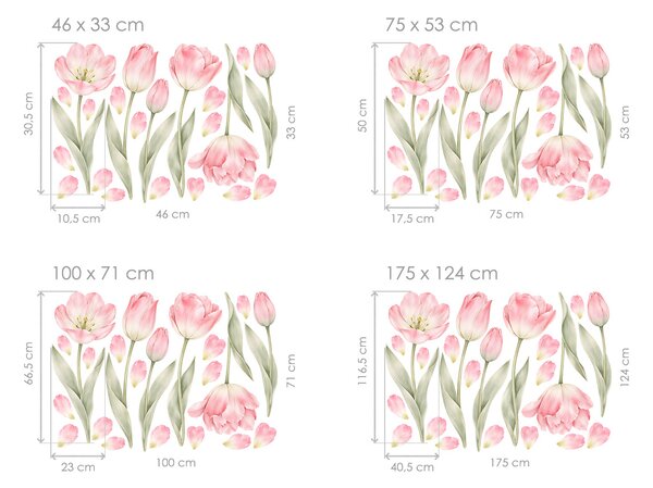 Květiny tulipány textilní přelepitelné samolepky na zeď arch 46 x 33 cm