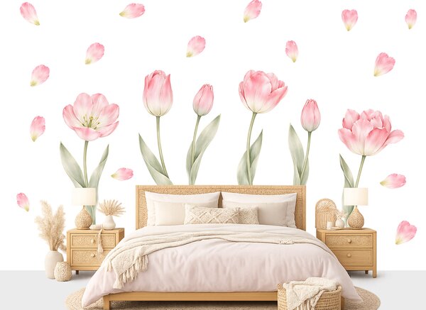Květiny tulipány textilní přelepitelné samolepky na zeď arch 46 x 33 cm