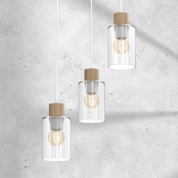 Lustr na lanku MADERA 3xE27/60W/230V bílá/dřevo